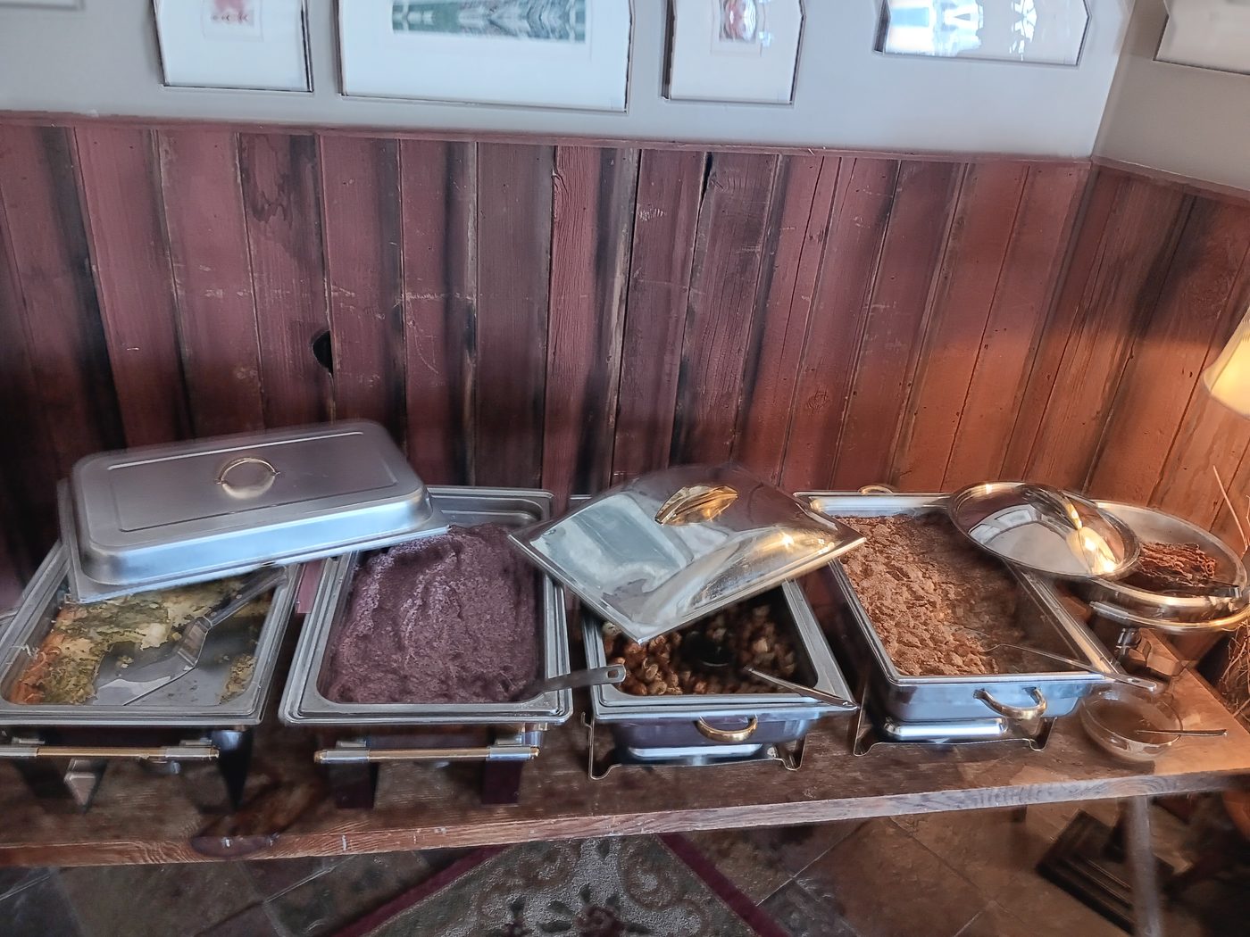 Chafing dish buffet line for a large brunch event